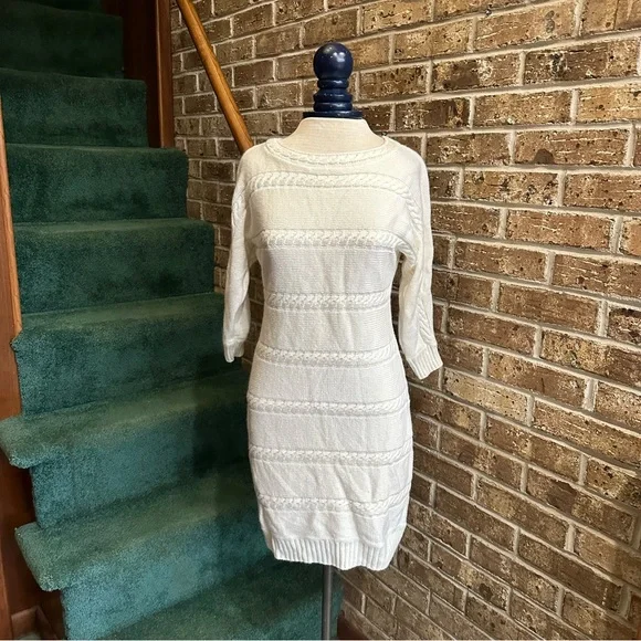 white knit long sleeve dress White Ribbed Knit Turtle Neck Long Sleeve Cut Out Dress